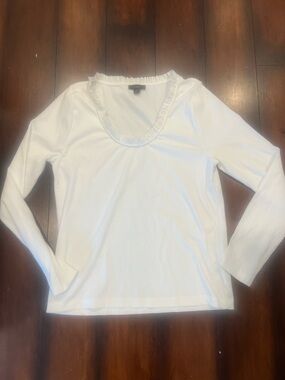 J. Crew Scoop-Neck Long Sleeve Top with Ruffle Trim -m